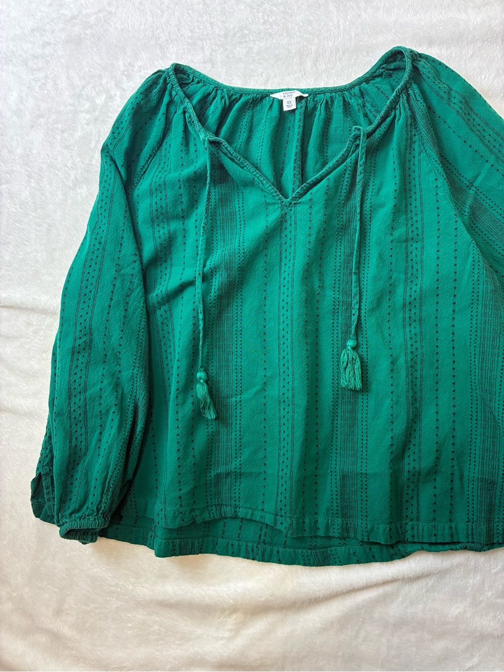 crown & ivy Teal Green Peasant Tie-Front Tunic